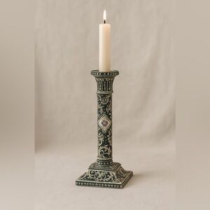 Vintage pottery candlestick hand painted